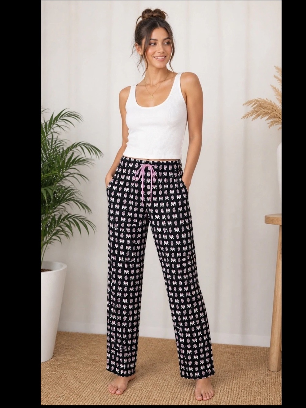 Vera Bradley Pink Elephants Pajama Pants Large NWT Retired 100% Cotton